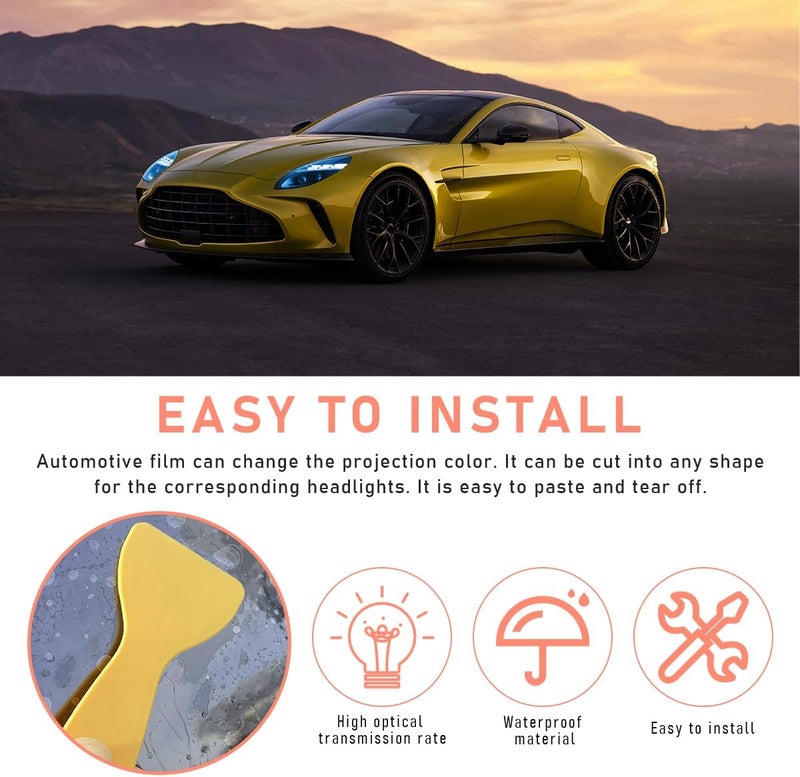 KVAEY Car Light Tint Film, 12×48 Inch Tint Vinyl Wrap Film Roll with Squeegee and Cutter, Self-Adhesive Film Sticker for Car Headlights Tail Lights Fog Lights, Car Accessories - Image 5